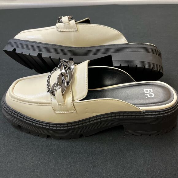 BP New Tristan Chunky Cream Faux Leather Chain Loafer 9M NWOB - Picture 5 of 11
